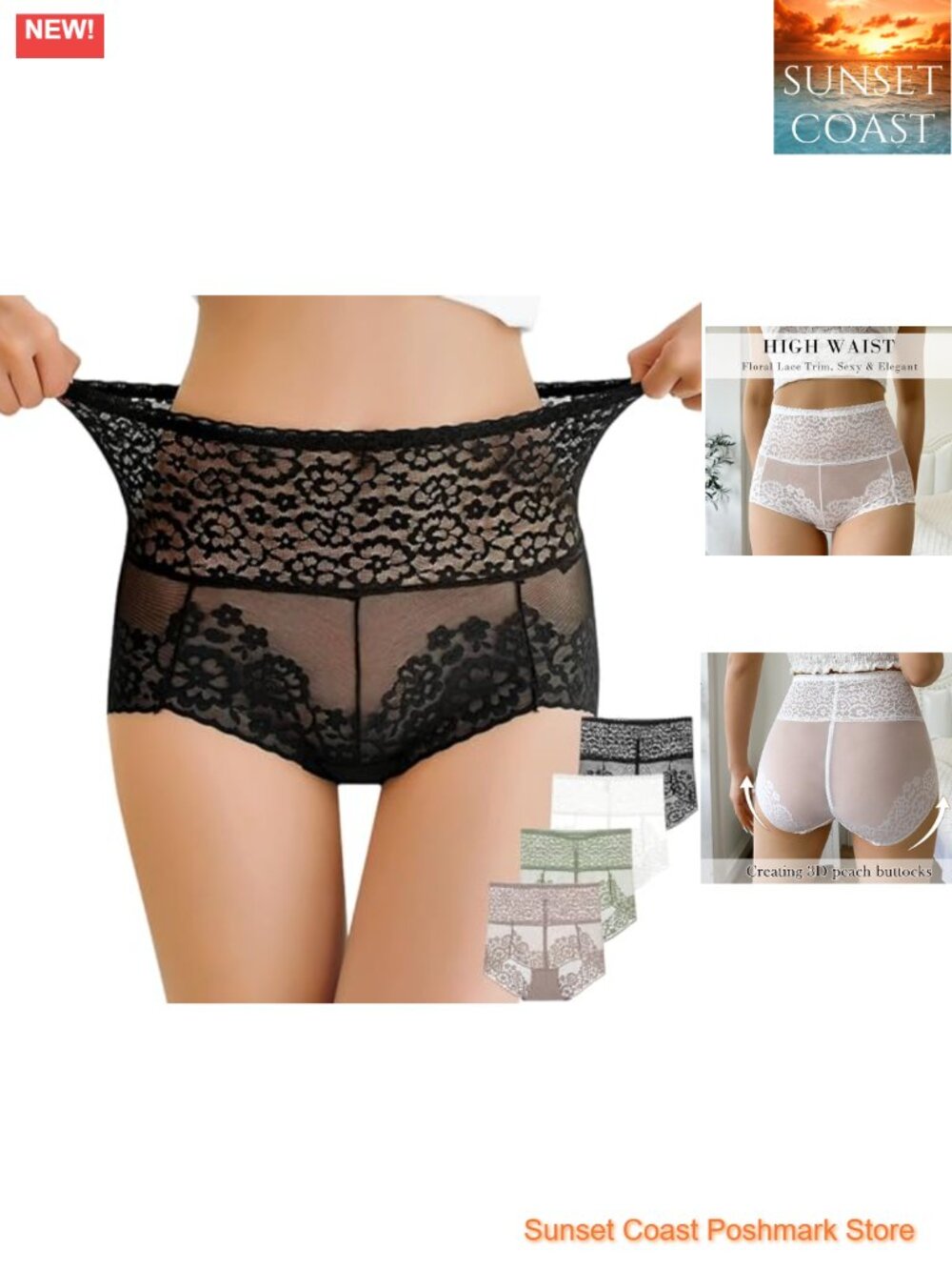 High Waisted Lace Underwear Tummy Control Full Coverage Briefs
